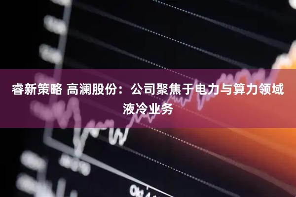 睿新策略 高澜股份：公司聚焦于电力与算力领域液冷业务